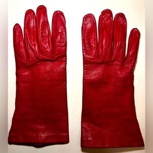 Vintage Red Leather Gloves with 100% Silk Lining Made in Italy Women’s Size 7.5